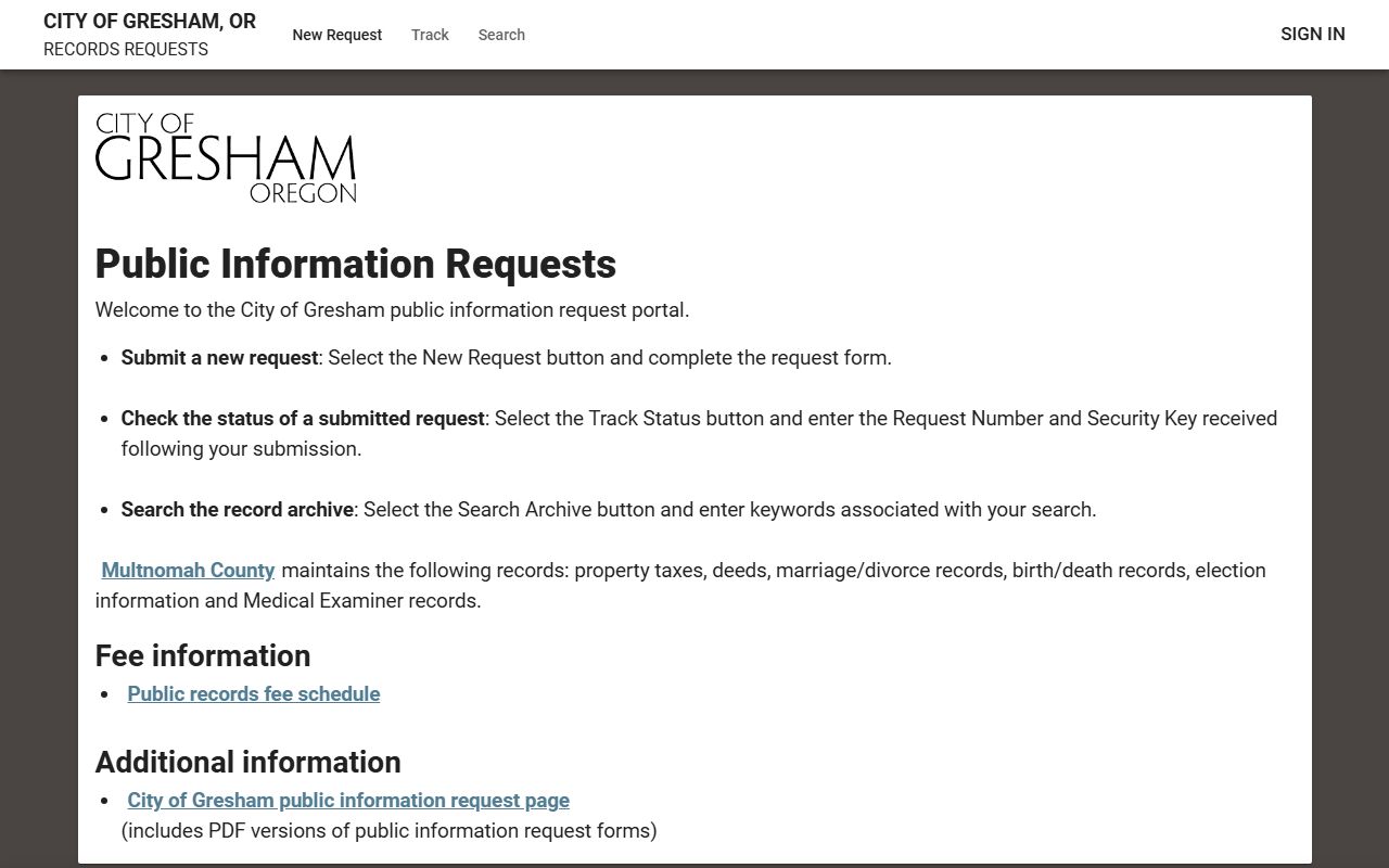 Gresham Police Department records request portal for booking reports