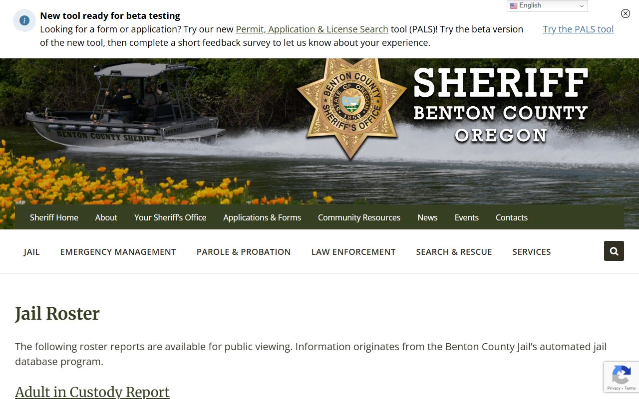 Benton County jail roster for current booking reports