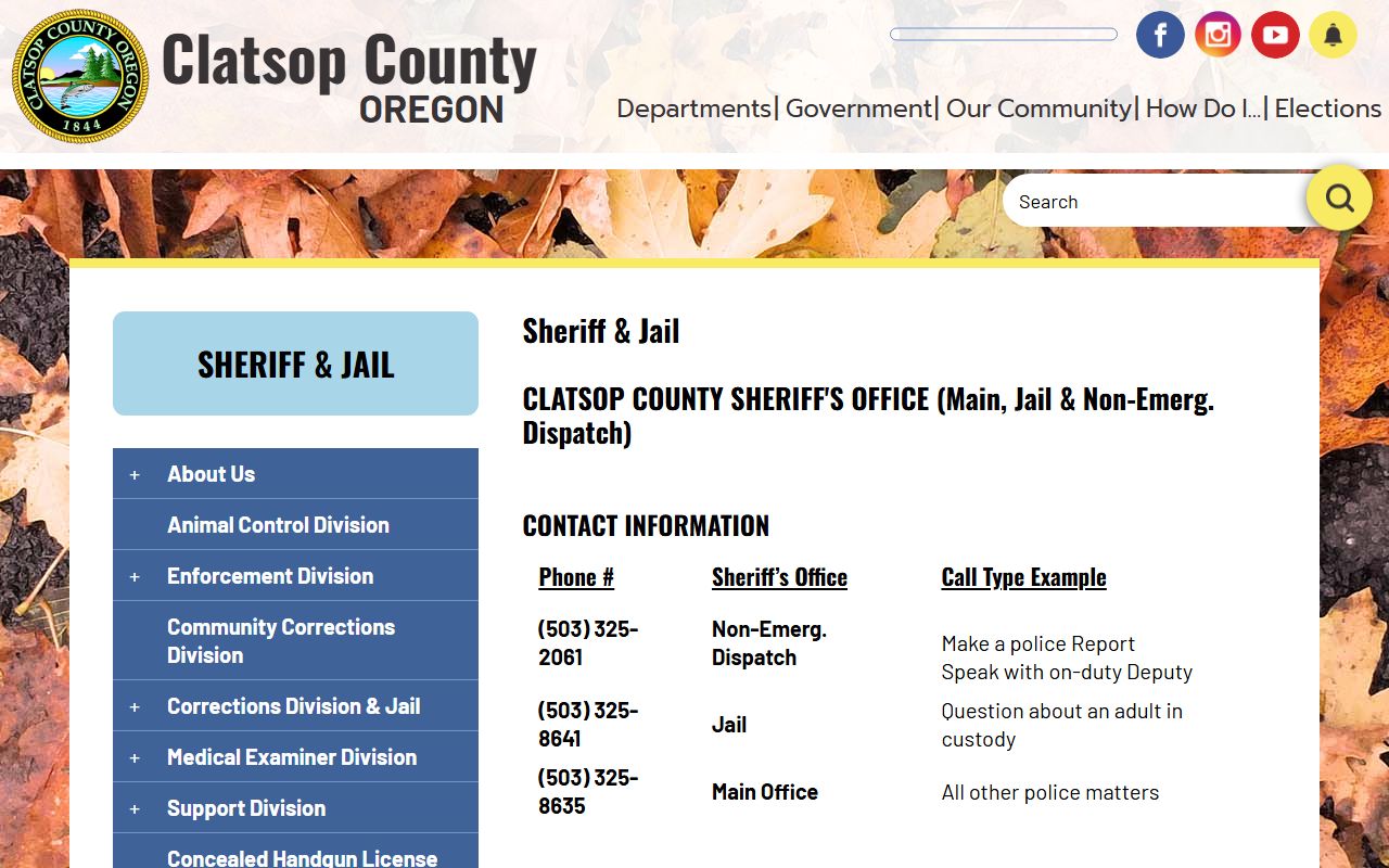 Clatsop County Sheriff's Office for arrest and booking records