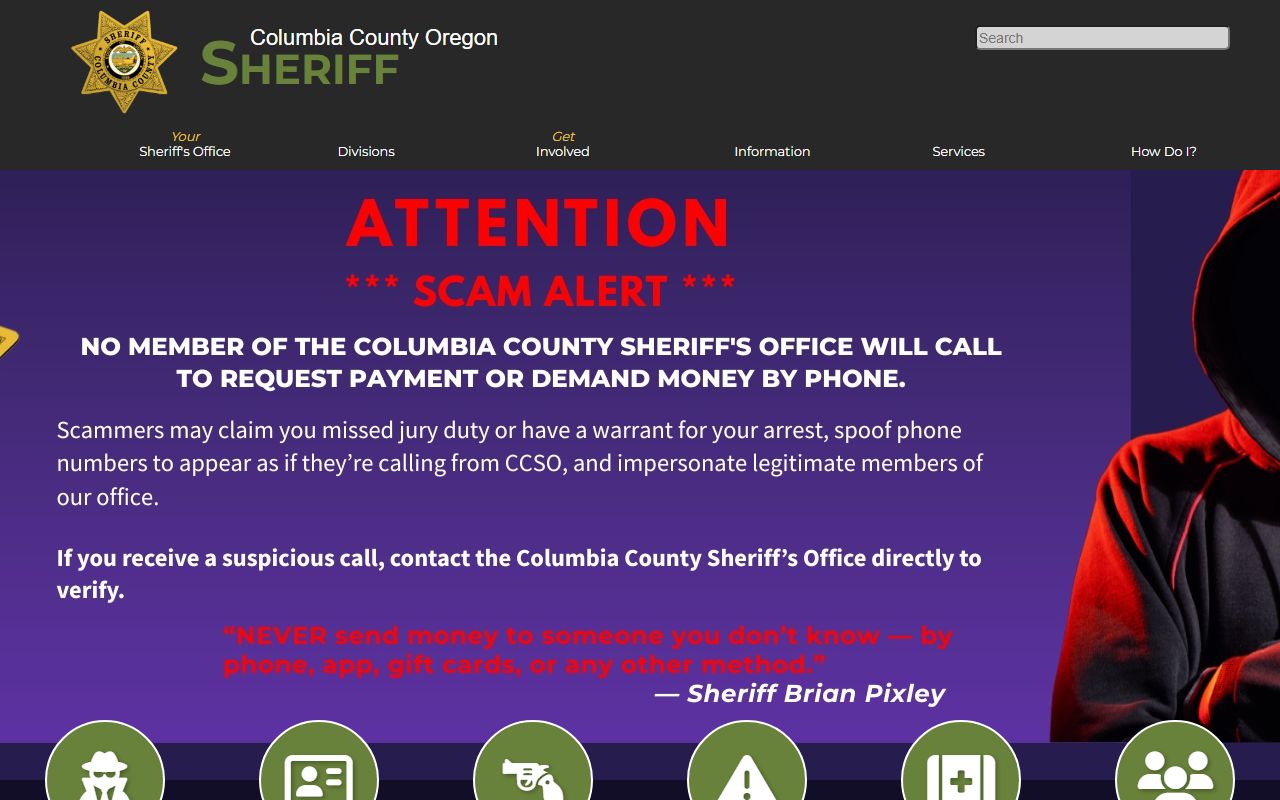 Columbia County Sheriff's Office website for booking report requests