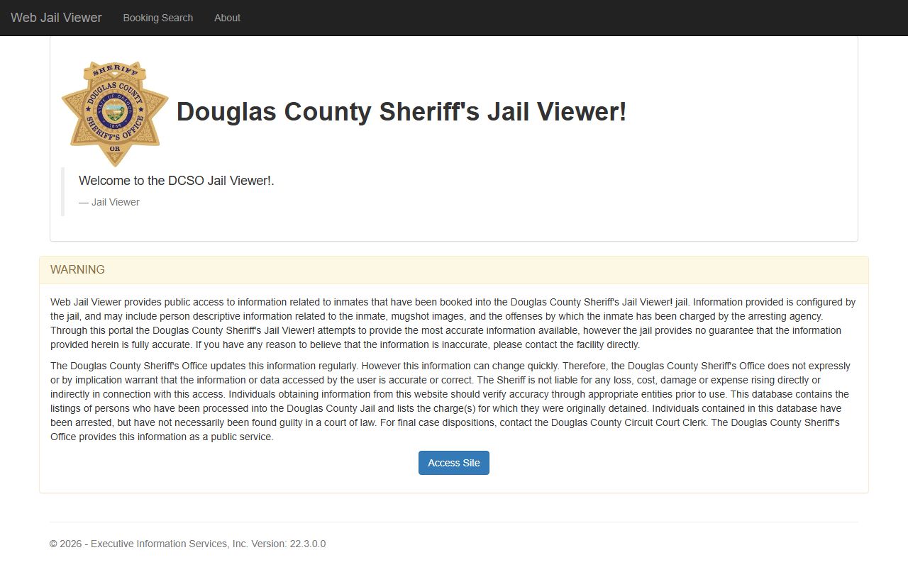 Douglas County Sheriff WARP system for Douglas County booking reports