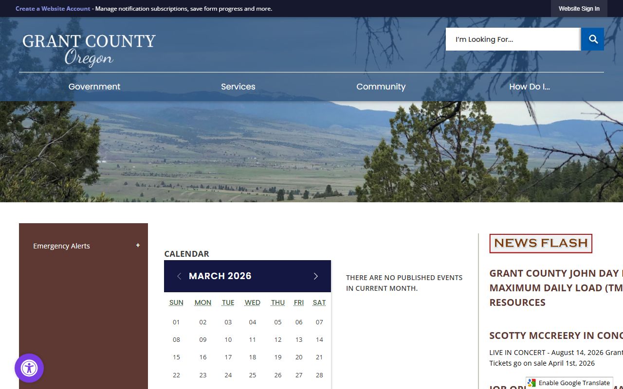 Grant County government website for Grant County booking reports and public records