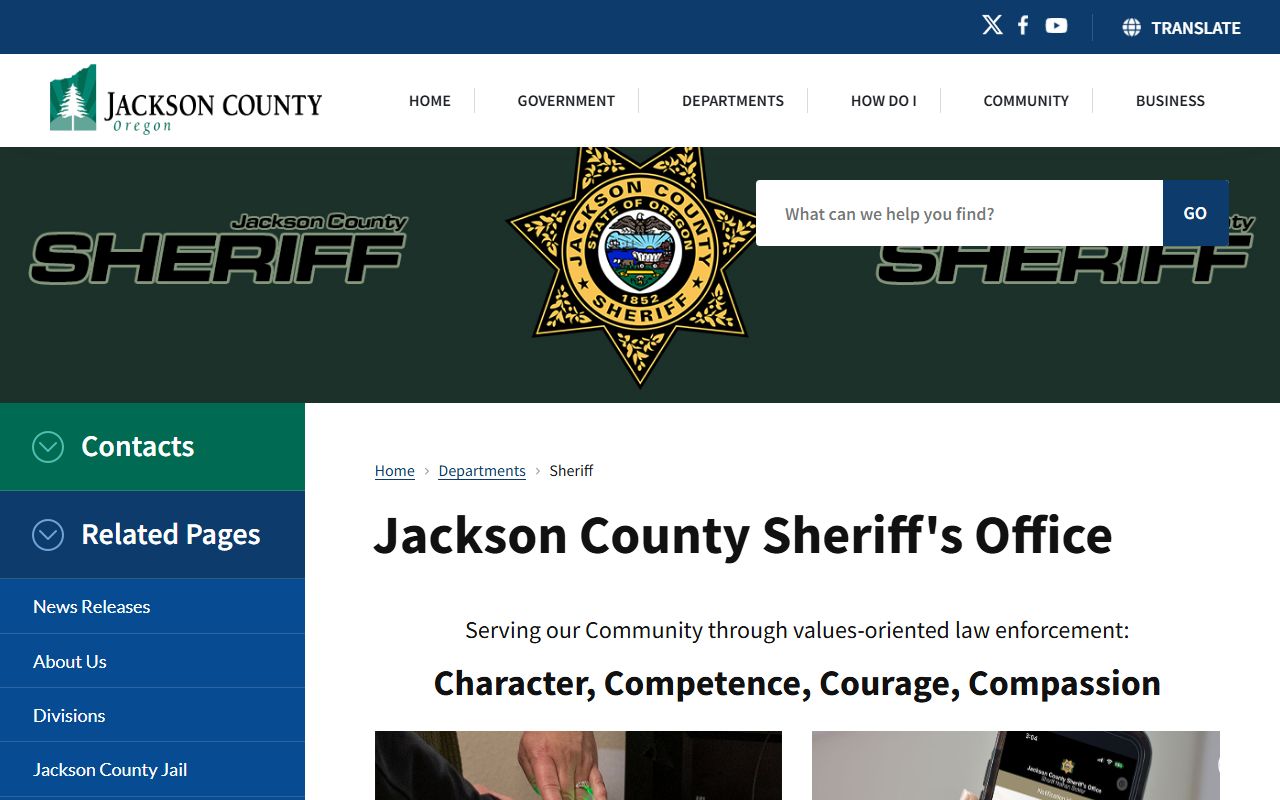 Jackson County Sheriff's Office website for booking reports and corrections information