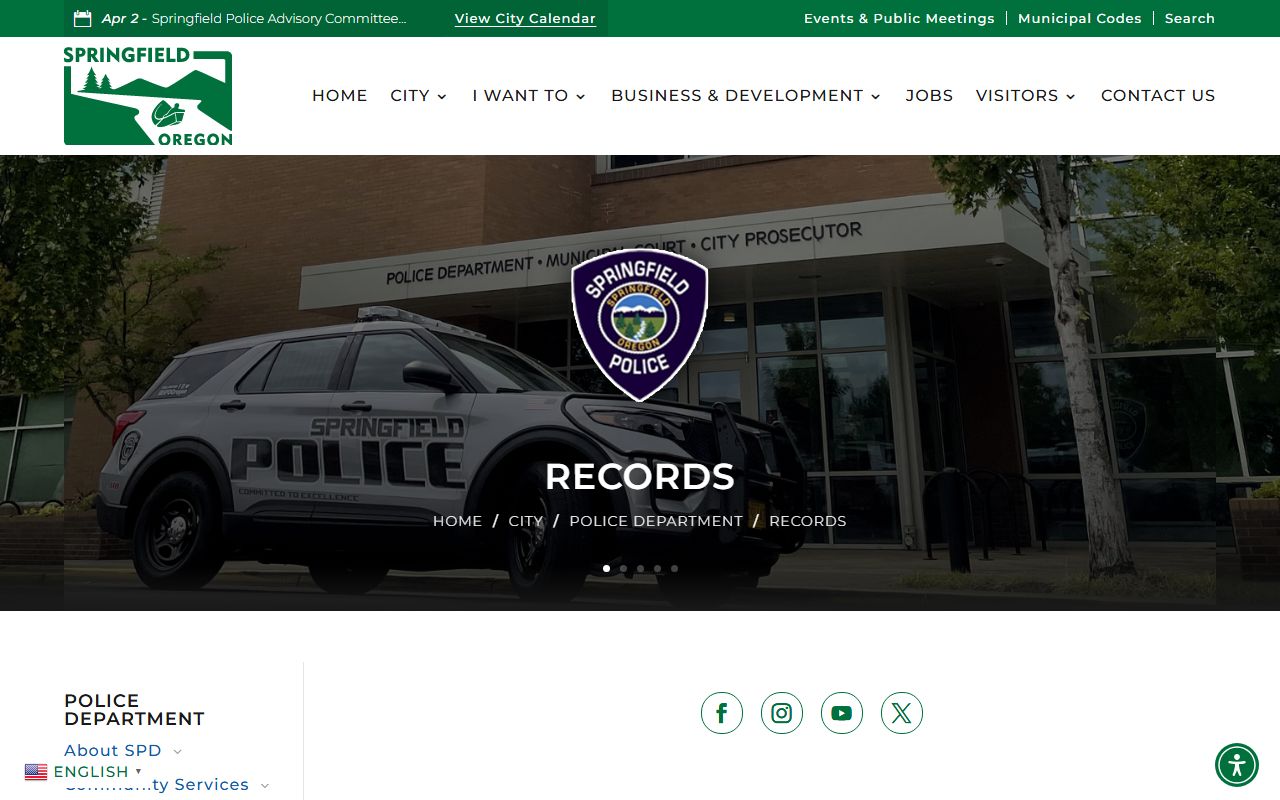 Springfield Police Department Records Unit for booking report requests