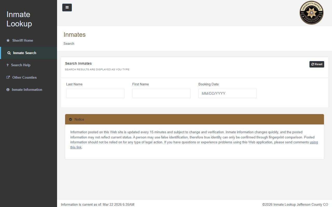 Jefferson County online jail viewer for searching booking reports