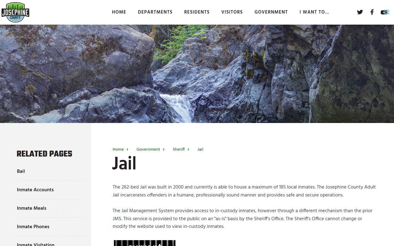 Josephine County Sheriff jail page with booking and inmate details