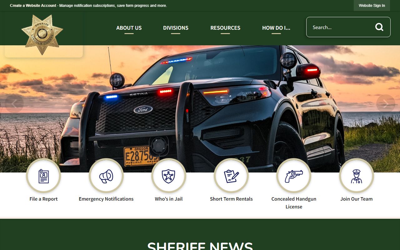 Lincoln County Sheriff Department page for booking reports