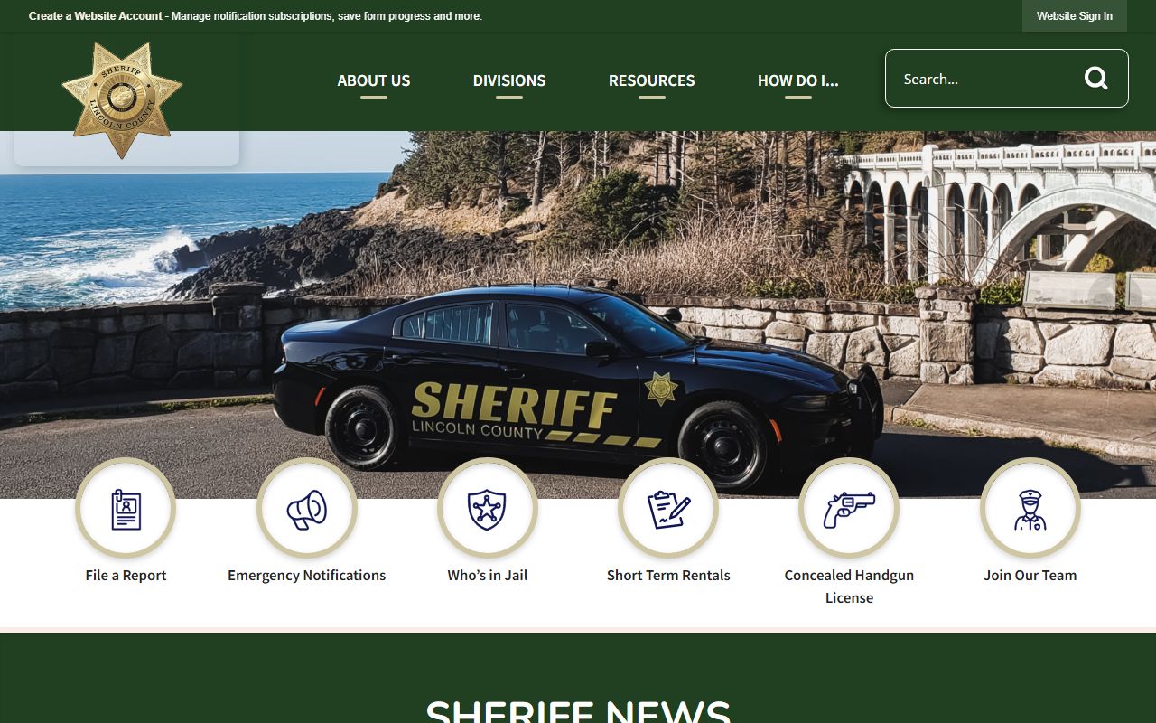 Lincoln County Sheriff's Office website for booking reports