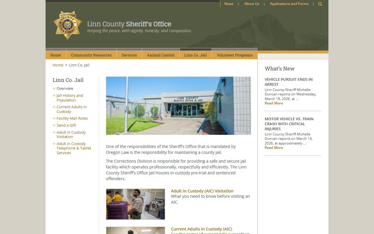 Linn County jail information page for booking reports