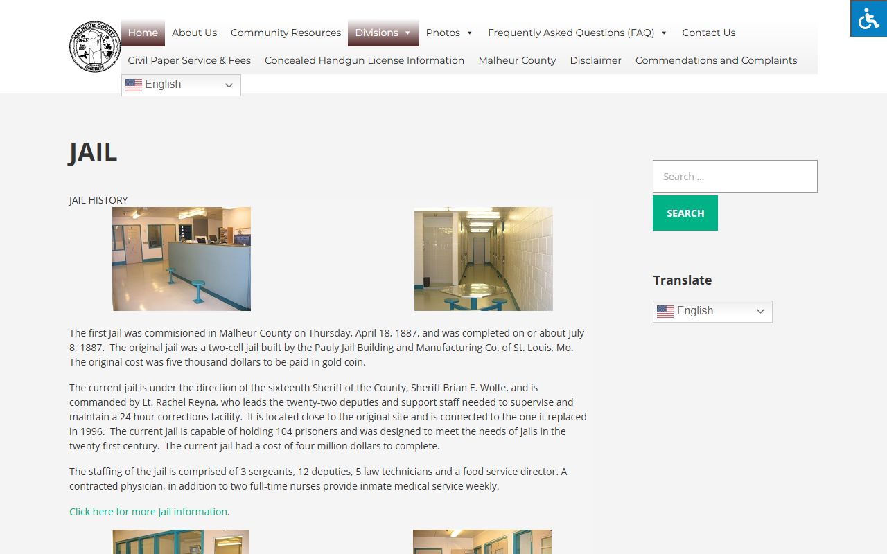 Malheur County jail division page for booking reports