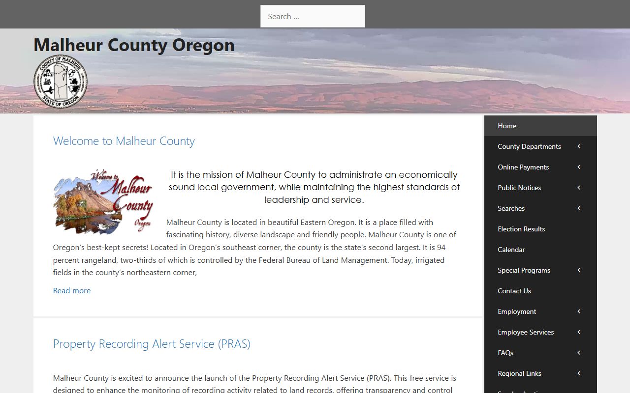 Malheur County website for booking reports