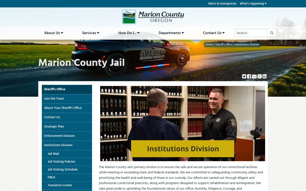 Marion County Correctional Institutions page for booking reports
