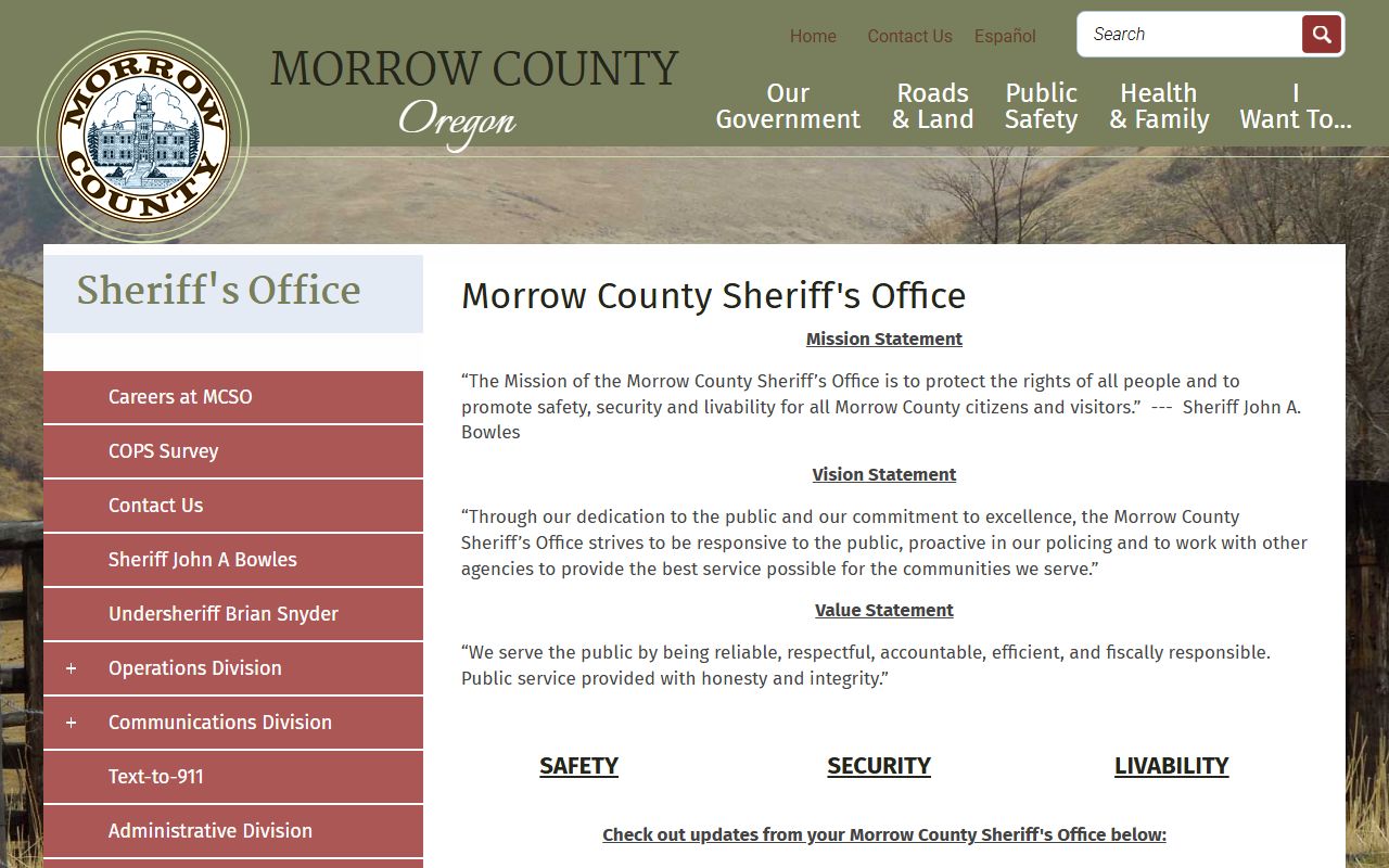 Morrow County Sheriff Office website for booking reports