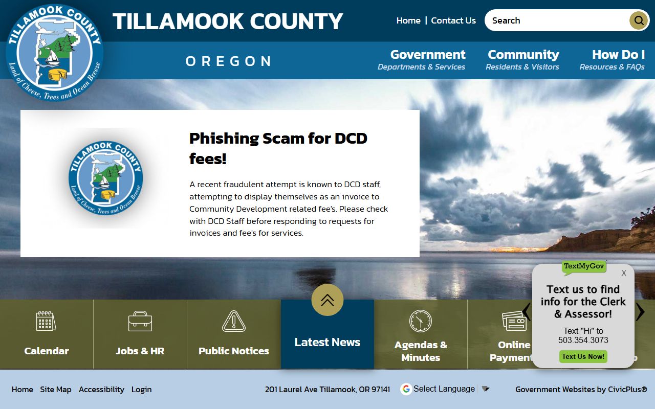 Tillamook County Sheriff Office for arrest and booking records