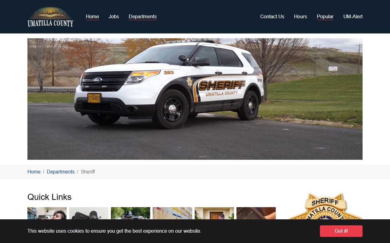 Umatilla County Sheriff Office records page for booking report searches