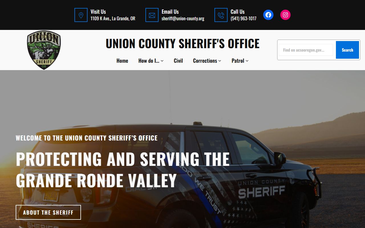 Union County Sheriff website with booking report and arrest record information
