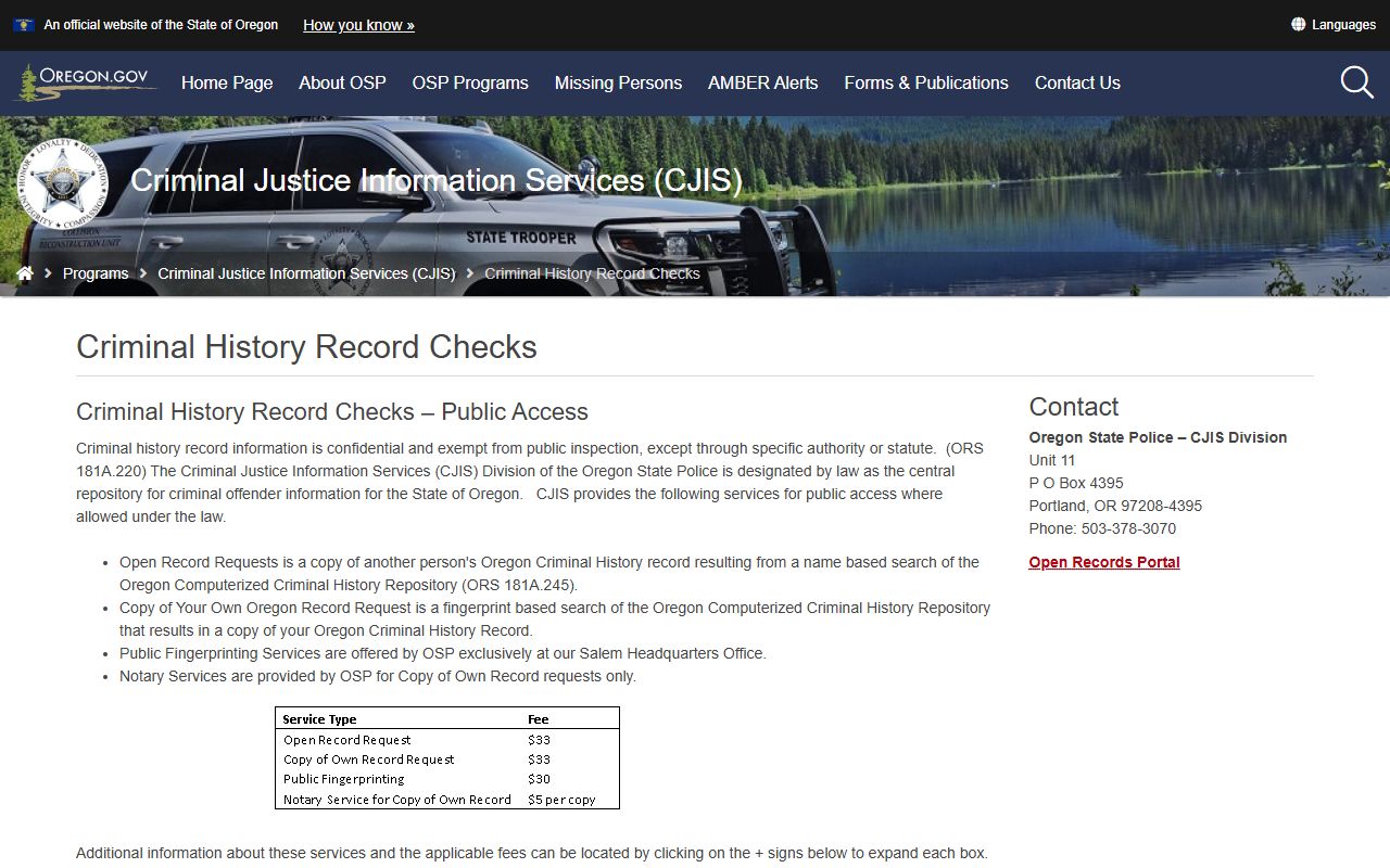 Oregon State Police CJIS booking reports and criminal records portal